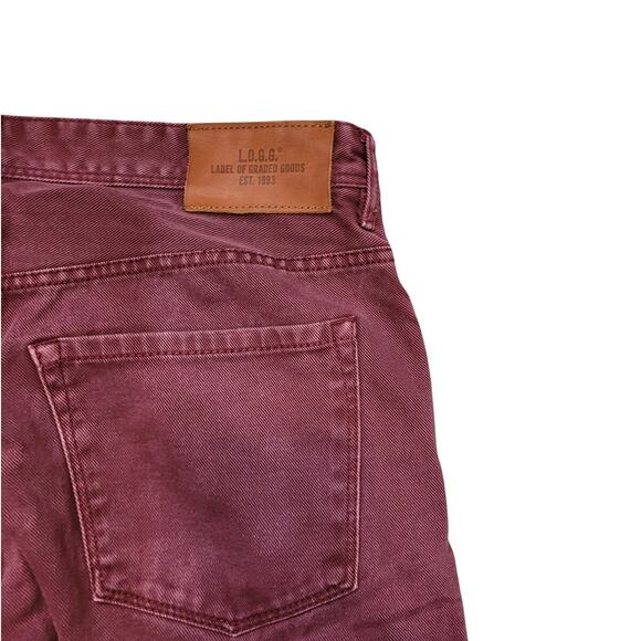 H&M LOGG Red Button Fly Straight Leg Jeans Sz 18/32 100% Cotton Burgundy - Picture 4 of 9